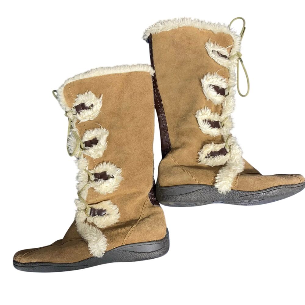 Ruff Hewn Tan Suede Faux‎ Fur Winter Boots Womans 9.5 Lace Up Y2k Retro Snow Ski - Picture 2 of 5